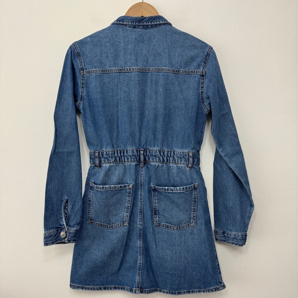 Zara Contrasting Denim Jean Dress Long Sleeve Size 13-14 - Picture 5 of 6